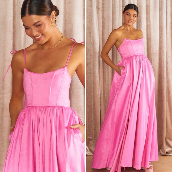 Show Me Your MuMu Dresses & Skirts - NEW Show Me Your Mumu Juliet Lace Up Corset Maxi Dress in Pink Taffeta size XL